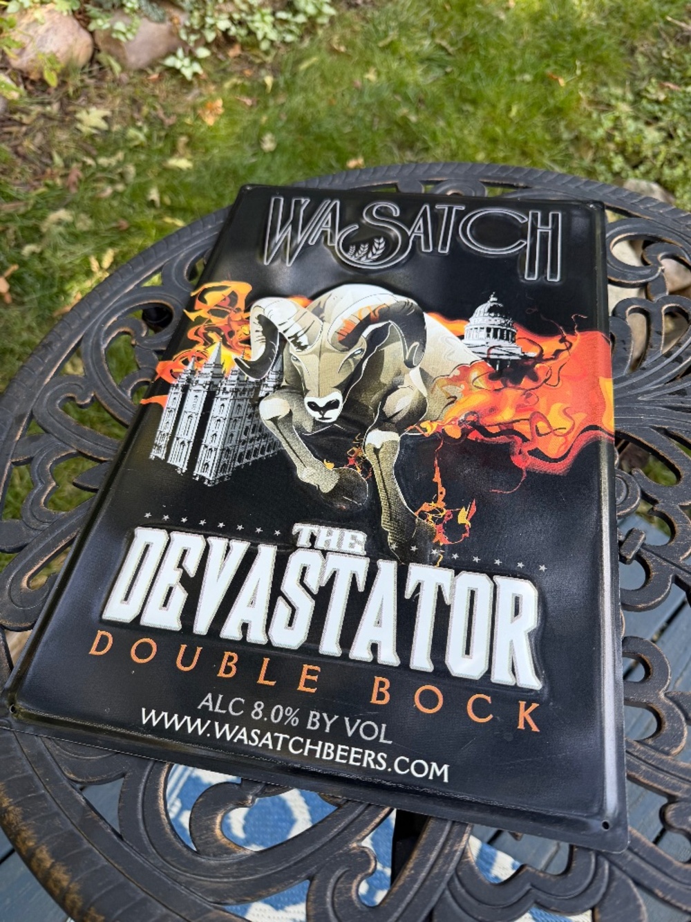 Wasatch Devastator Double Bock Metal Beer Sign Utah Brewery 12x18